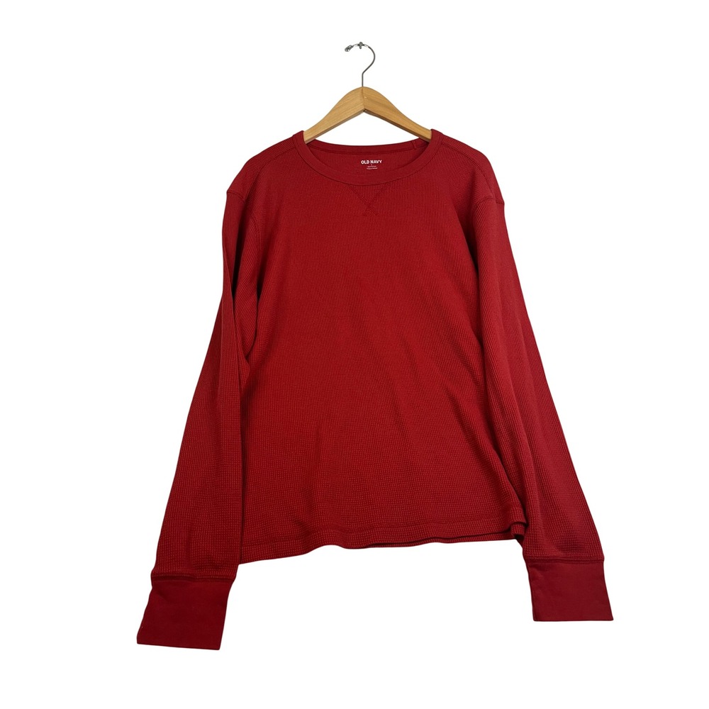 Old Navy Mens Red Waffle Knit Thermal Long Sleeve Built-In Flex Shirt Large